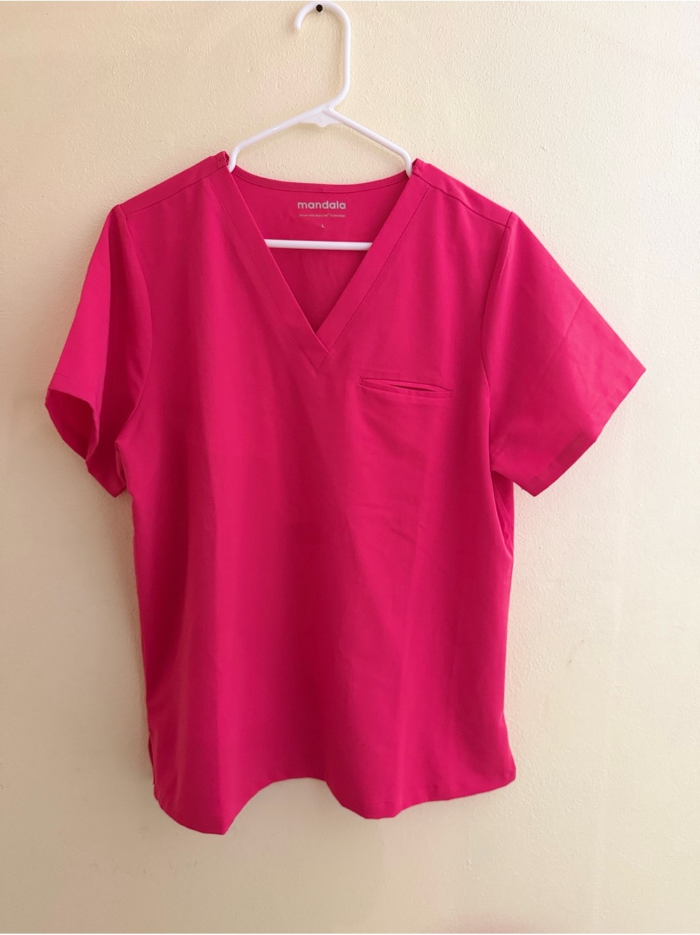 Mandala Women's V-Neck Short Sleeve Top in Hot Pink